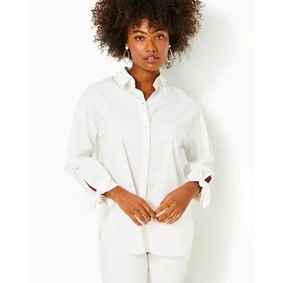 LILLY PULITZER Lesia White Relaxed Button Down Shirt Size M NEW New with tags - Picture 1 of 4